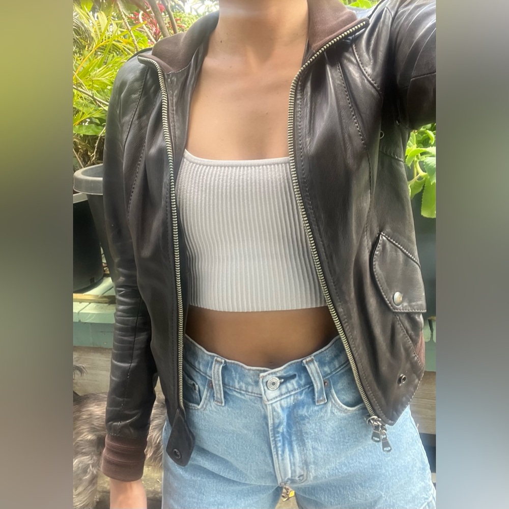 Sword brown leather bomber jacket